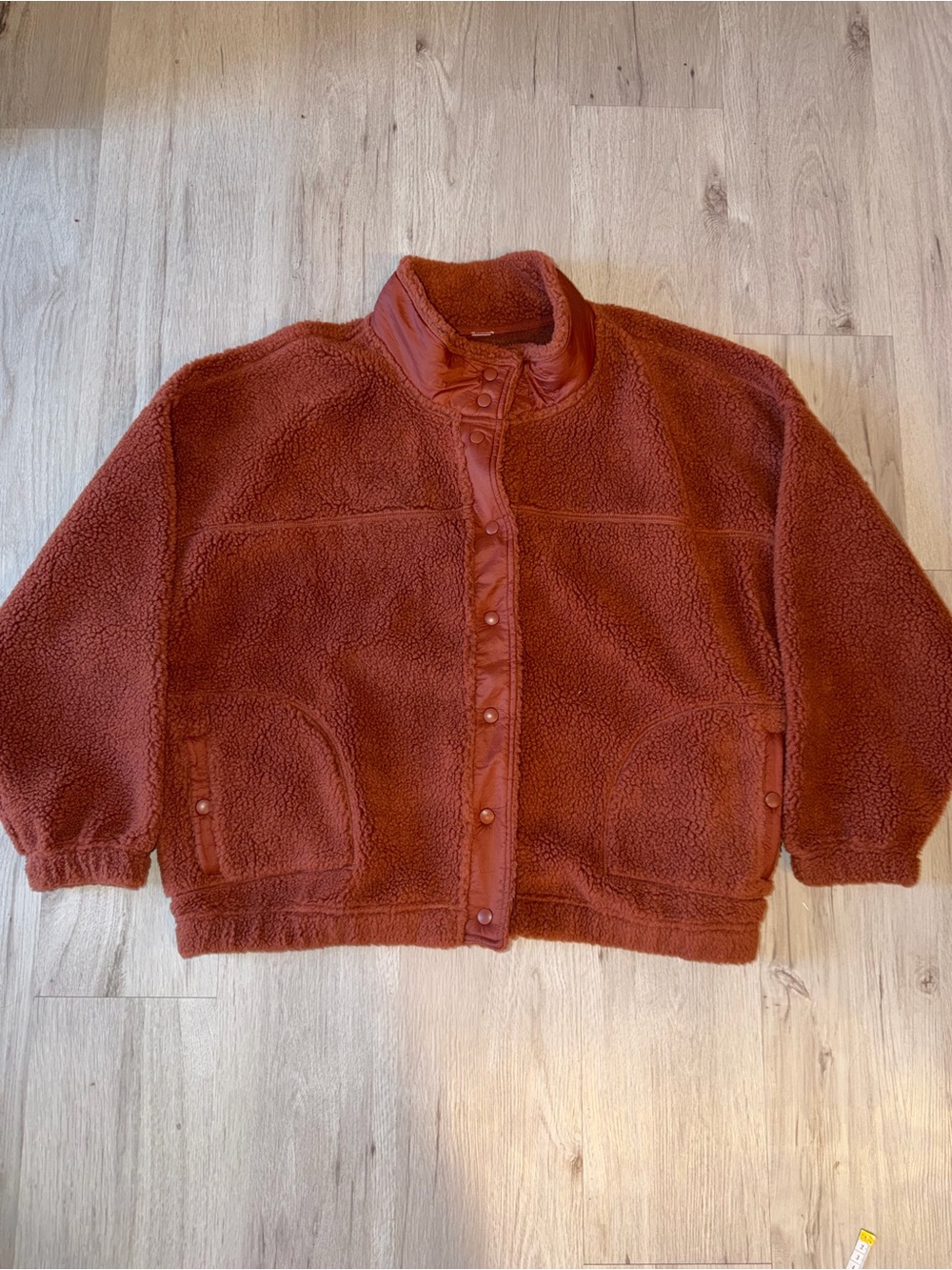 Plush Rust Teddy Jacket with Snap Front